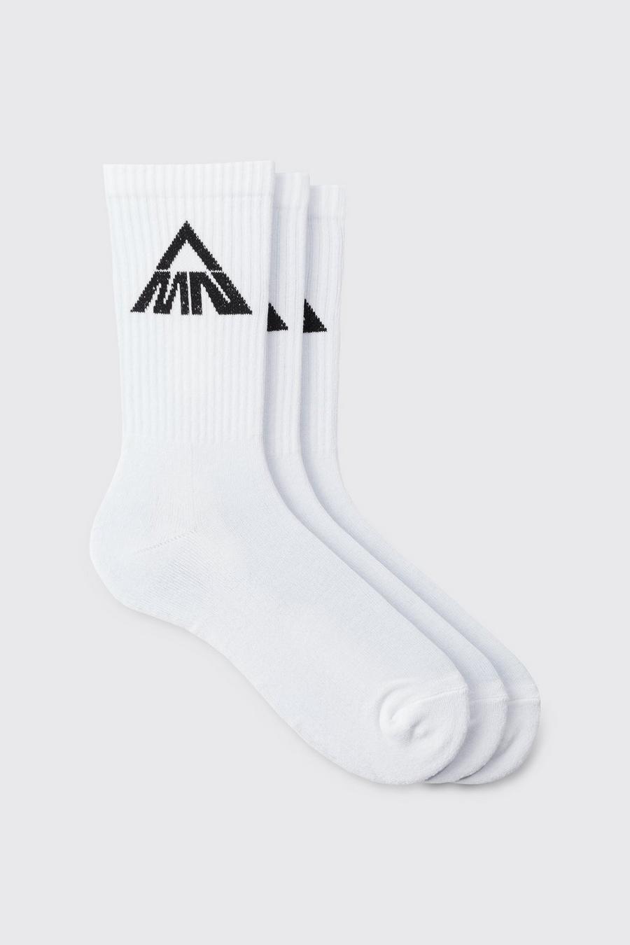 White 3 Pack Man Triangle Logo Sports Socks image number 1