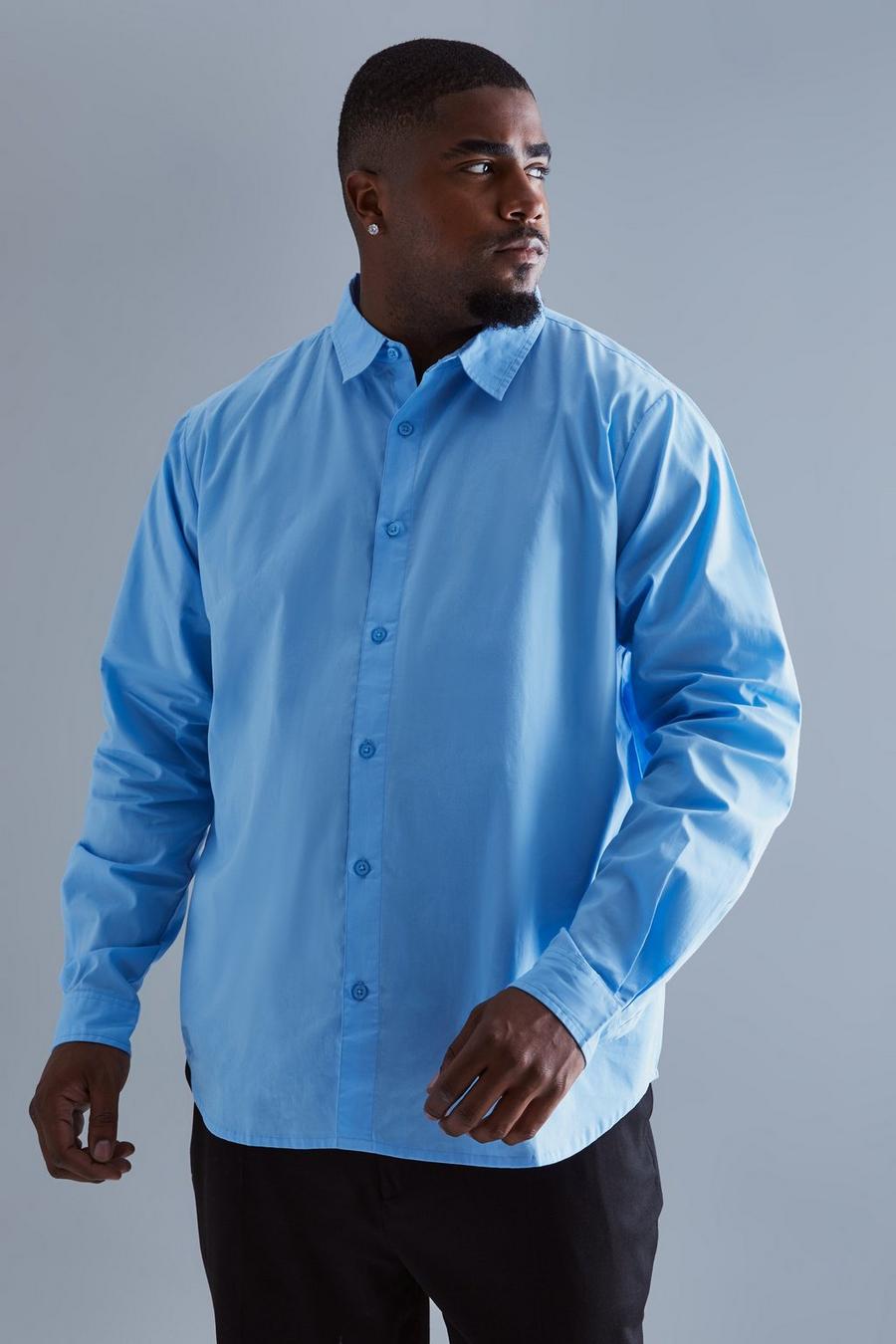 Camisa Plus de manga larga y popelina aterciopelada, Pale blue image number 1