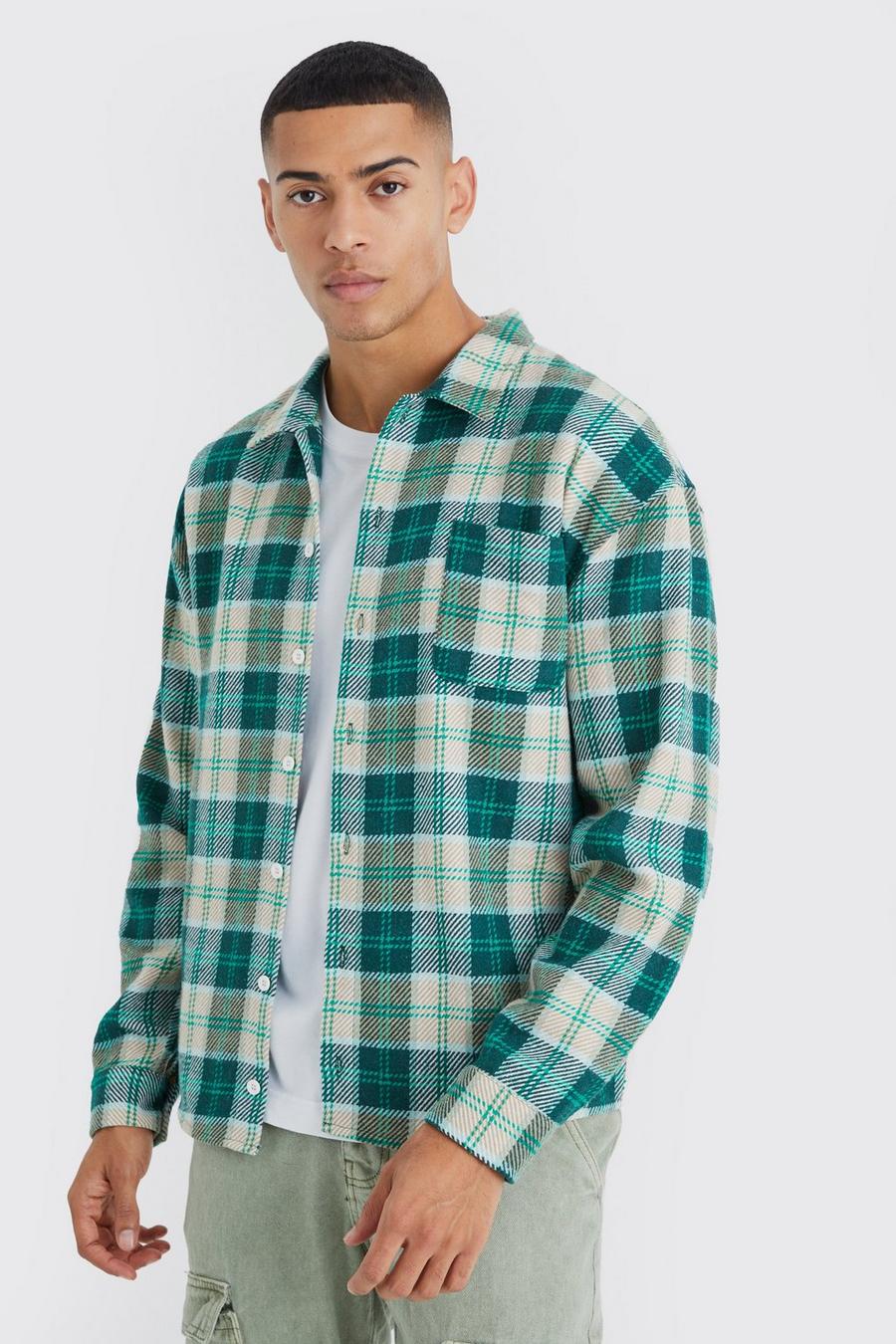 Green Boxy Flannel Check Shirt