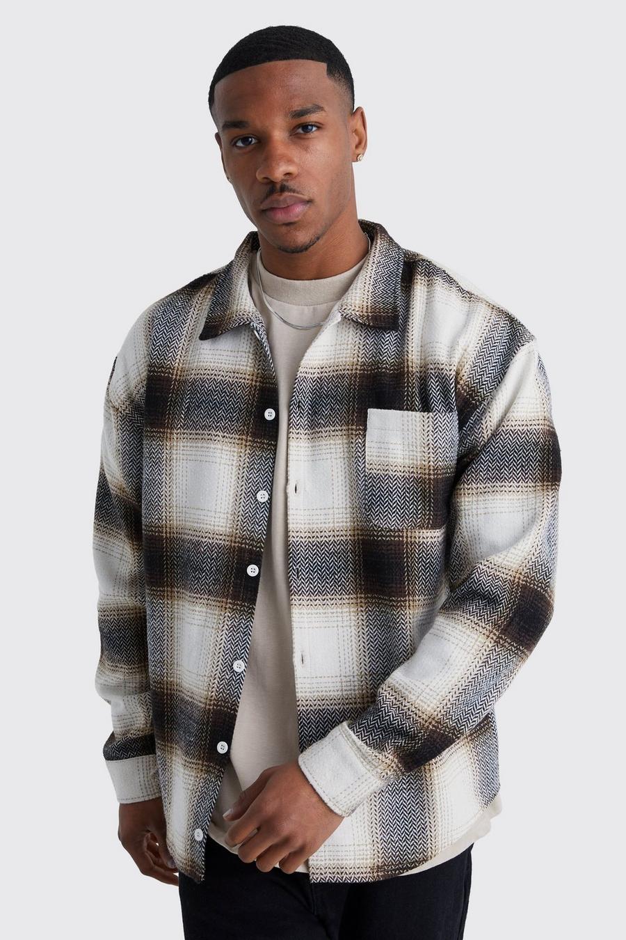 Stone Boxy Flannel Check Shirt