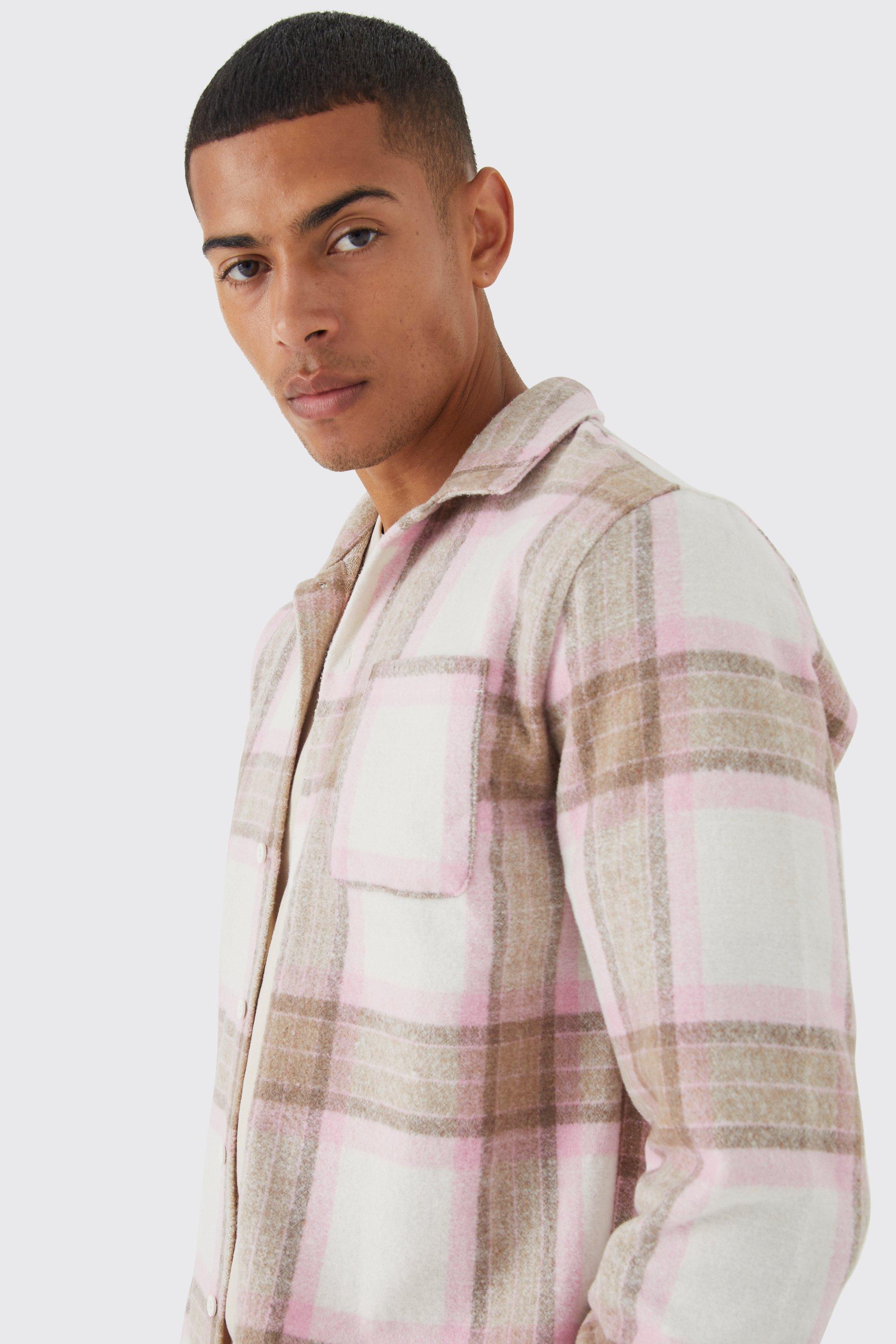 Mens pink plaid on sale shirt