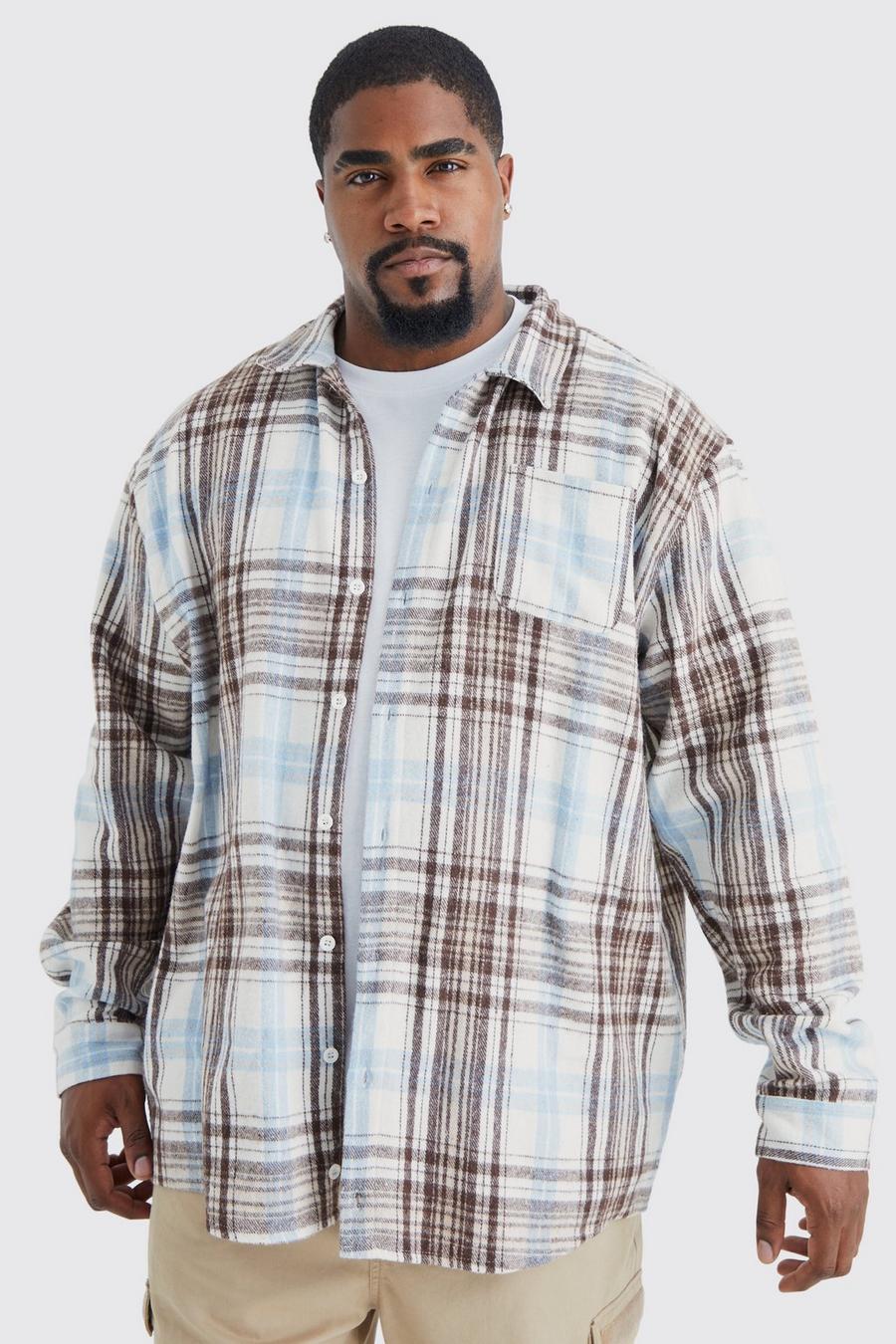 Grey grå Plus Oversized Flannel Check Shirt