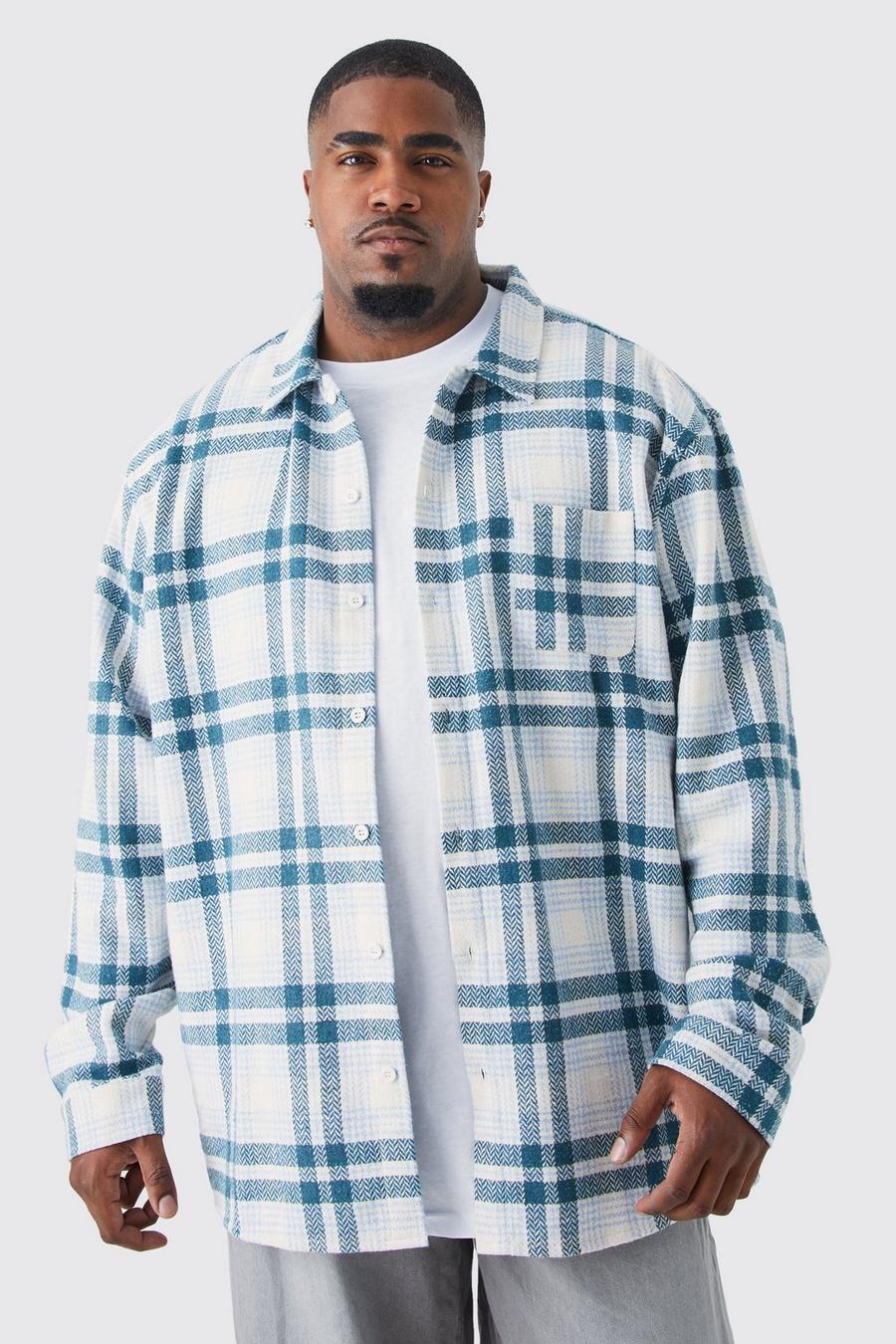 Men's Plus Oversized Flannel Check Shirt | Boohoo UK