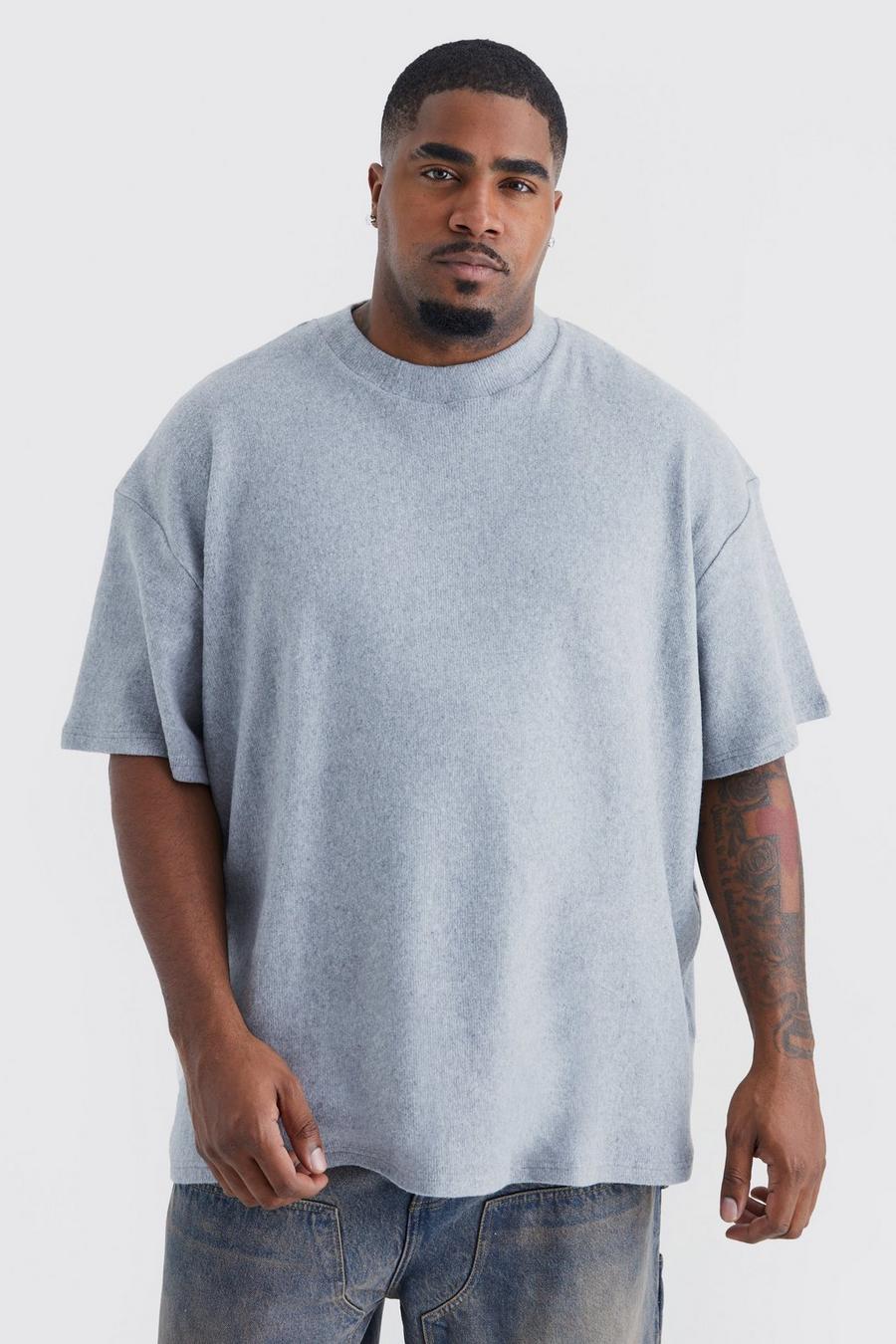 T-shirt Plus Size oversize effetto ottomano spazzolato con girocollo esteso, Grey marl image number 1