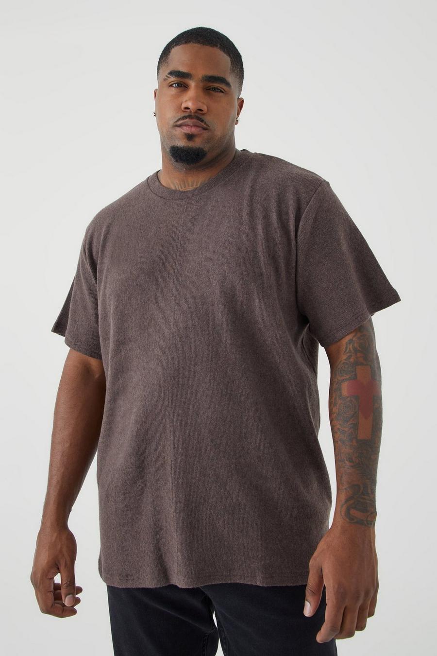 Chocolate brown Plus Brushed Ottoman Slim Fit T-shirt