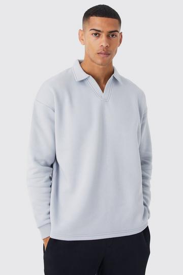 Grey Oversized Revere Neck Rugby Polo