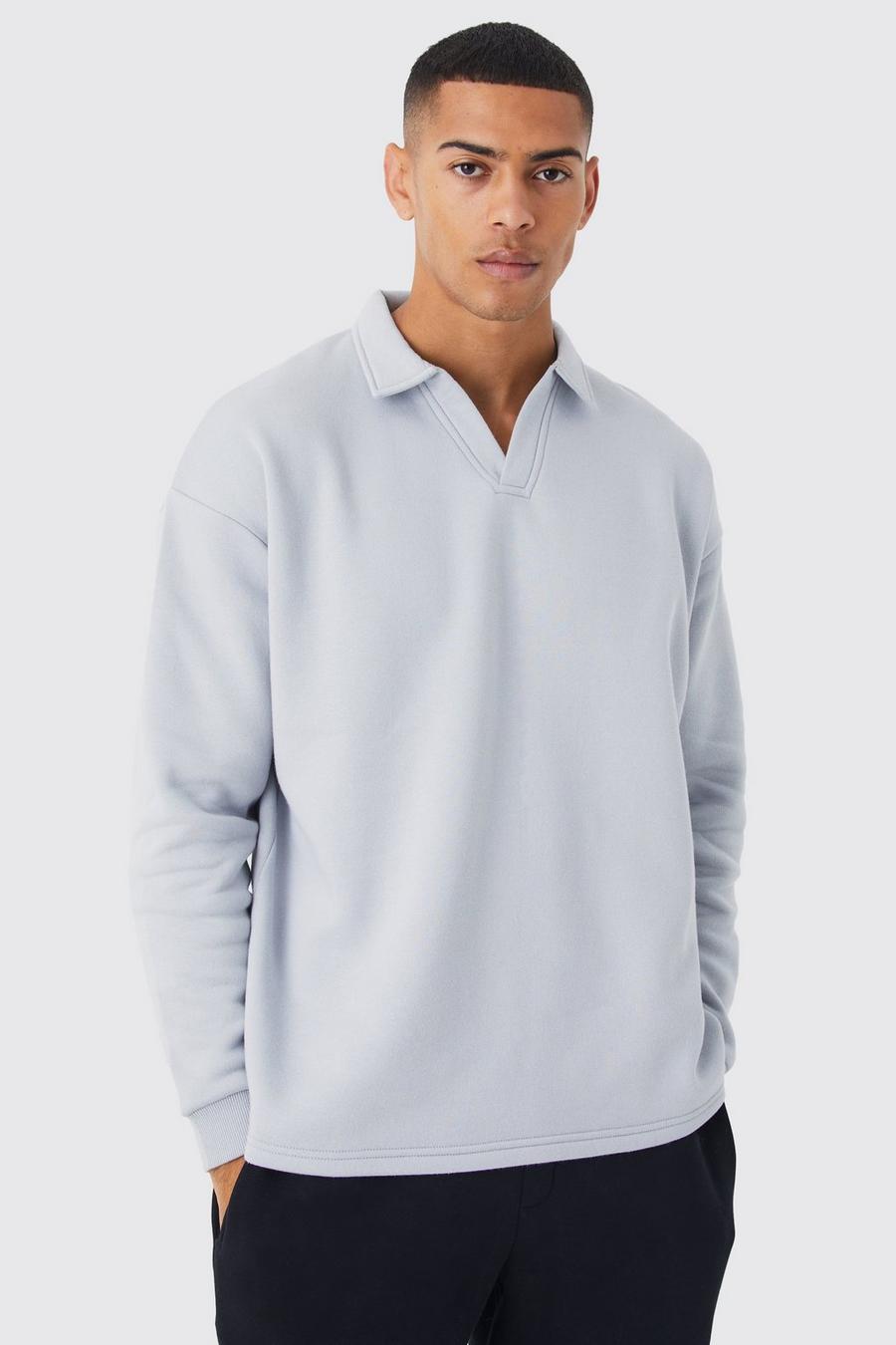 Light grey Oversized Revere Neck Rugby Polo image number 1