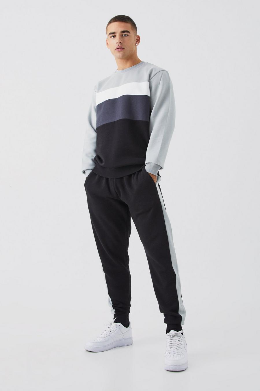 Grey Core Colour Block Sweater Tracksuit image number 1