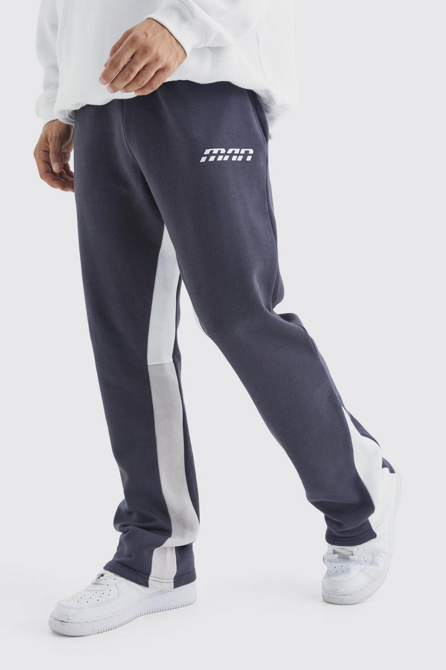 Pantaloni tuta Slim Fit a blocchi di colore con inserti, Grey