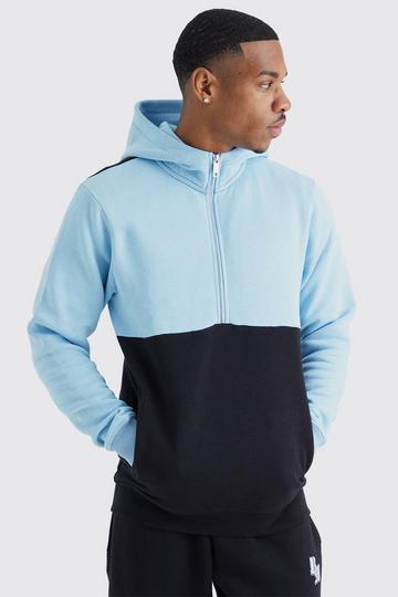 Slim Fit Colour Block Half Zip Hoodie light blue