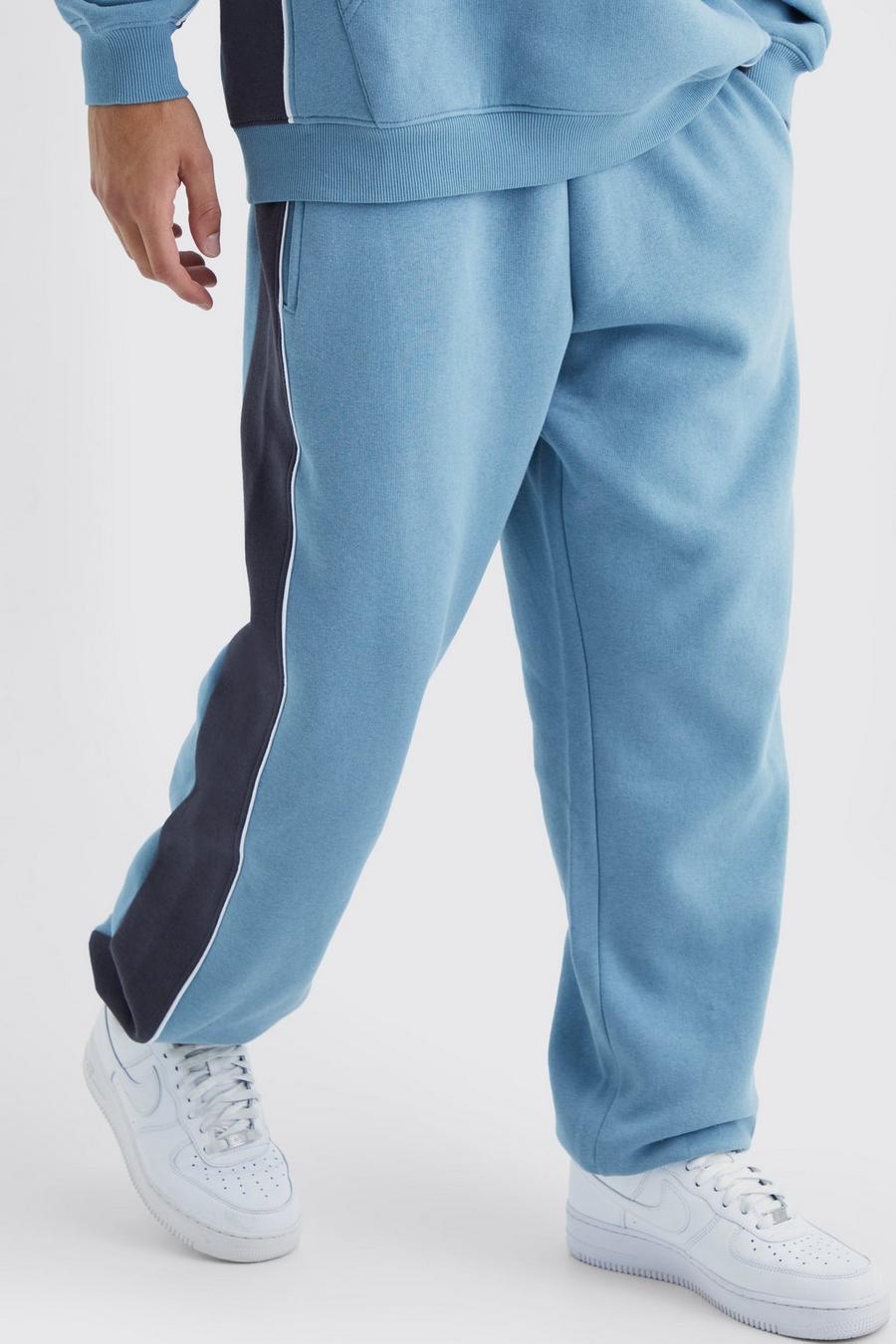 Dusty blue Oversized Colour Block Piped Joggers