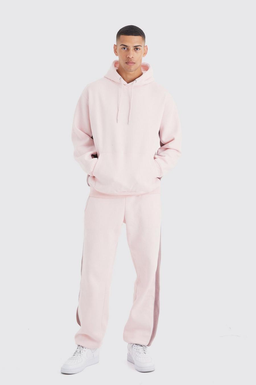 Dusty pink Oversized Colour Block Piped Tracksuit