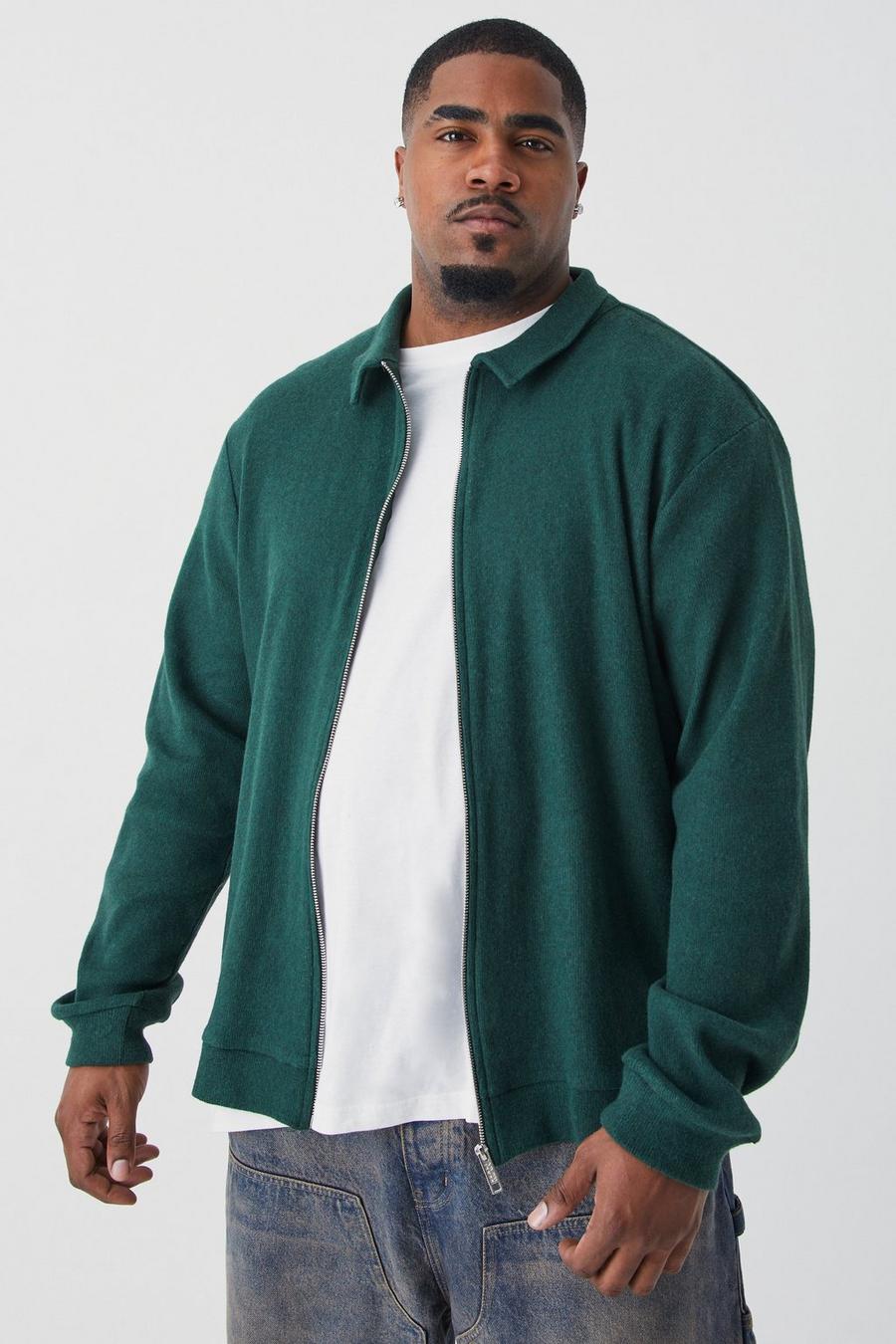 Green Plus Brushed Ottoman Zip Through Overshirt image number 1