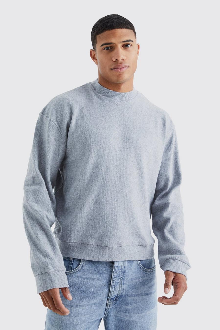 Grey marl Ribbad oversized tröja i boxig modell