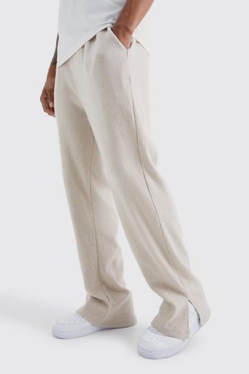 Stone Beige Brushed Rib Ottoman Relaxed Split Hem Jogger