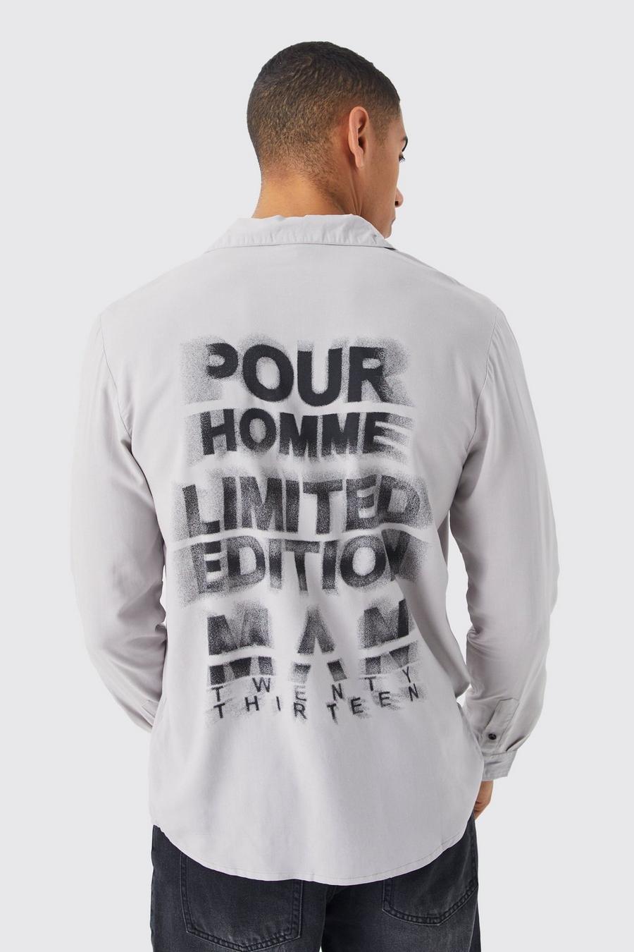 Grey Long Sleeve Viscose Blurred Back Print Shirt image number 1
