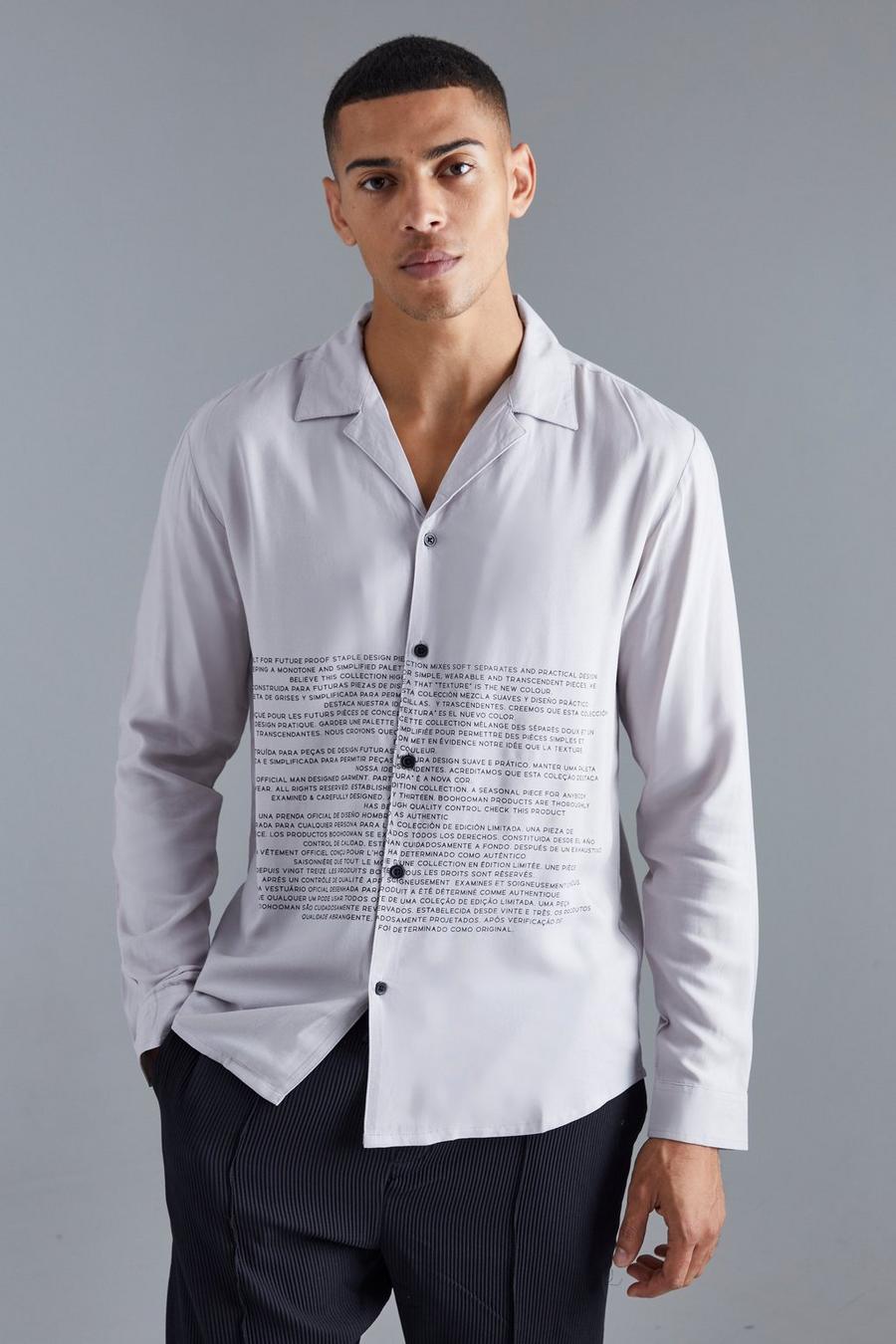 Langärmliges Viskose-Hemd mit Text-Print, Grey image number 1