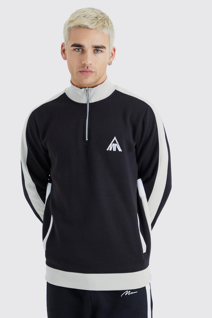 Man Sweatshirt mit Trichterkragen, Seitenstreifen und 1/4 Reißverschluss, Black image number 1