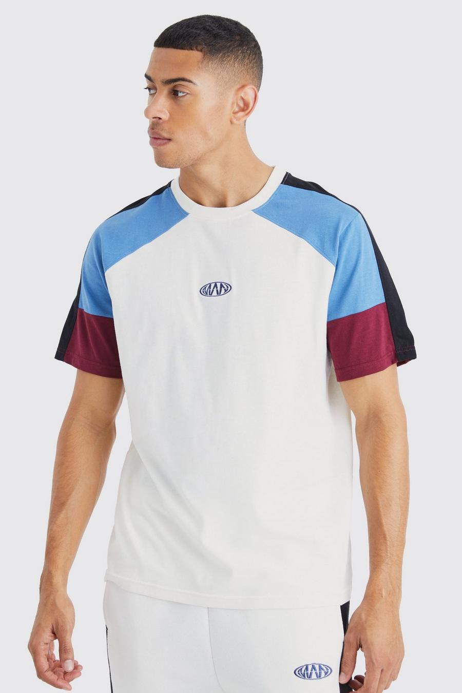 T-shirt Man a blocchi di colore con pannelli, Ecru image number 1