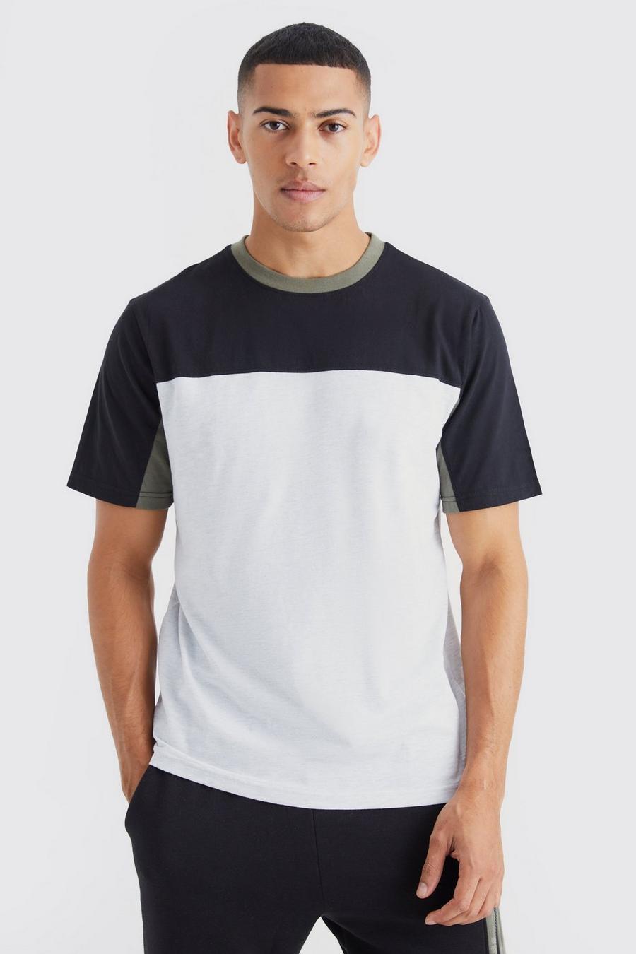 Khaki Color Block T-Shirt Met Panelen image number 1