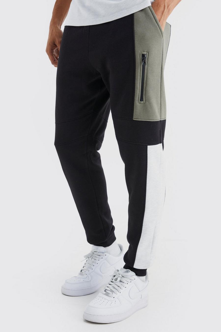 Pantalón deportivo ajustado con paneles, Khaki