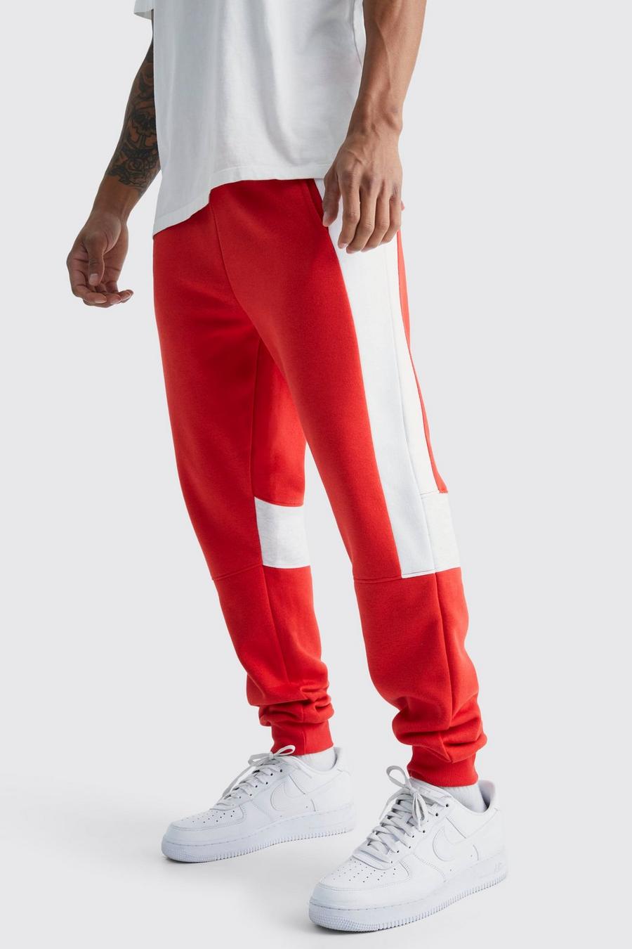 Red Slim Fit Colour Block Panel Jogger image number 1