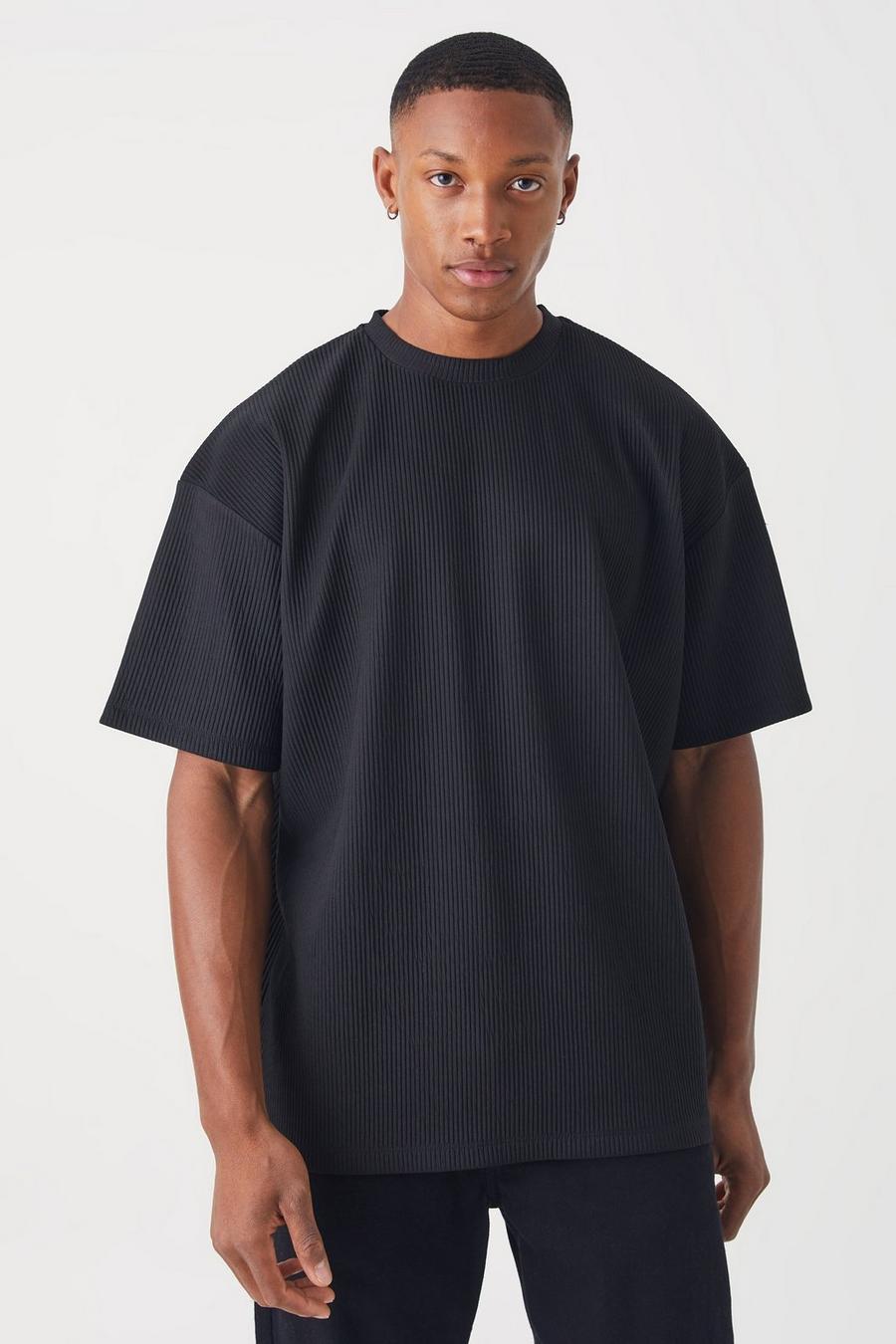 Geripptes Oversize Ottoman T-Shirt, Black image number 1