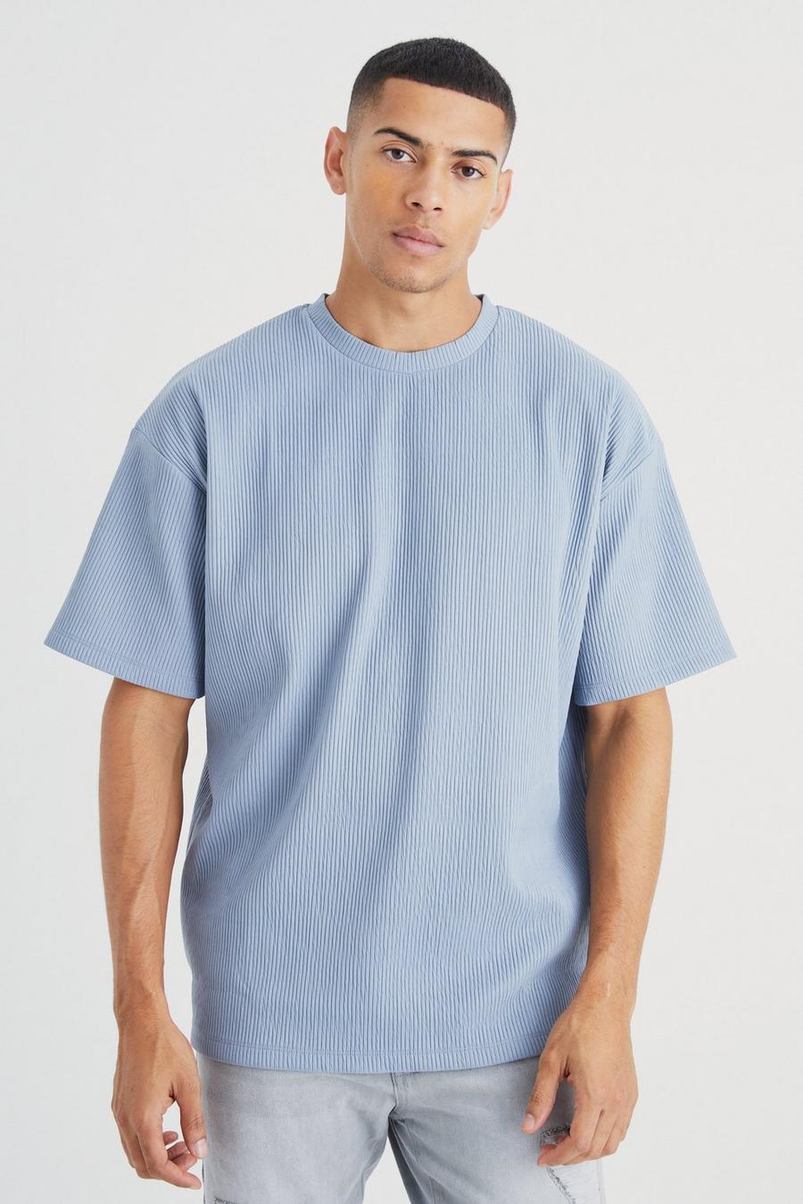 Camiseta oversize de canalé grueso otomana, Blue azzurro