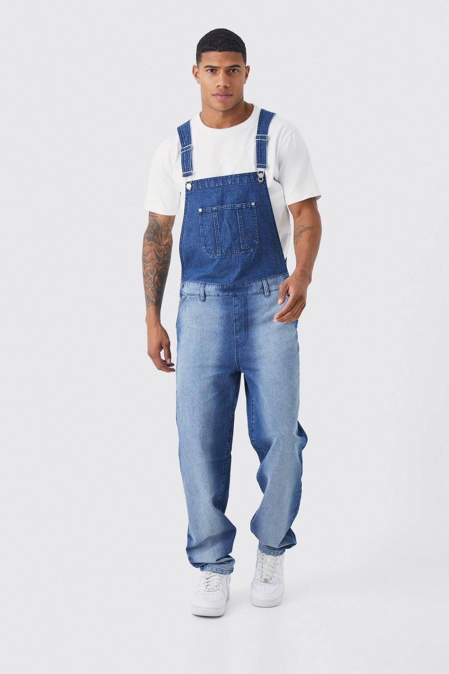 Mid blue Relaxed Gradient Washed Dungaree image number 1