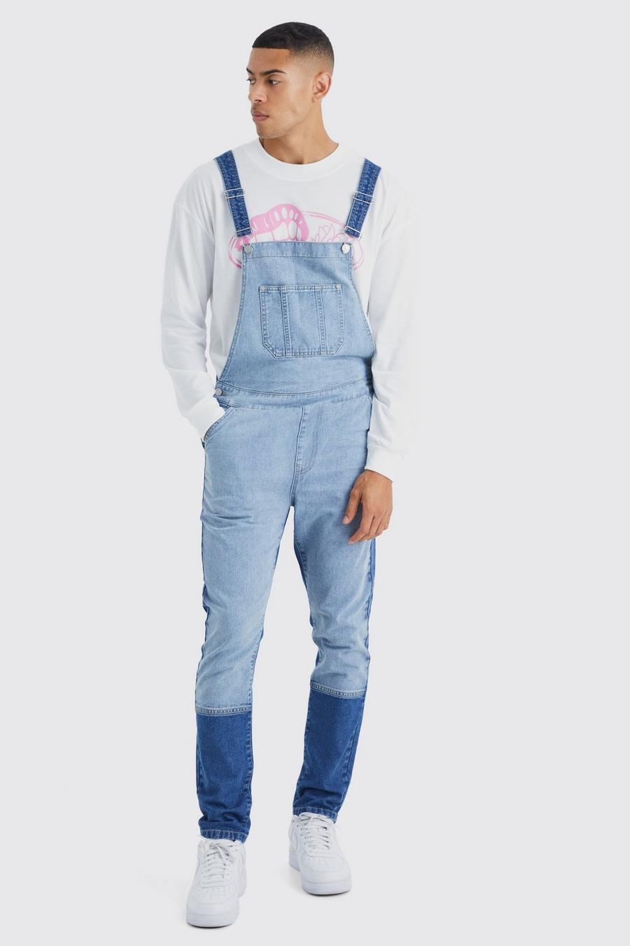 Ice blue Slim Colour Panel Contrast Dungaree image number 1