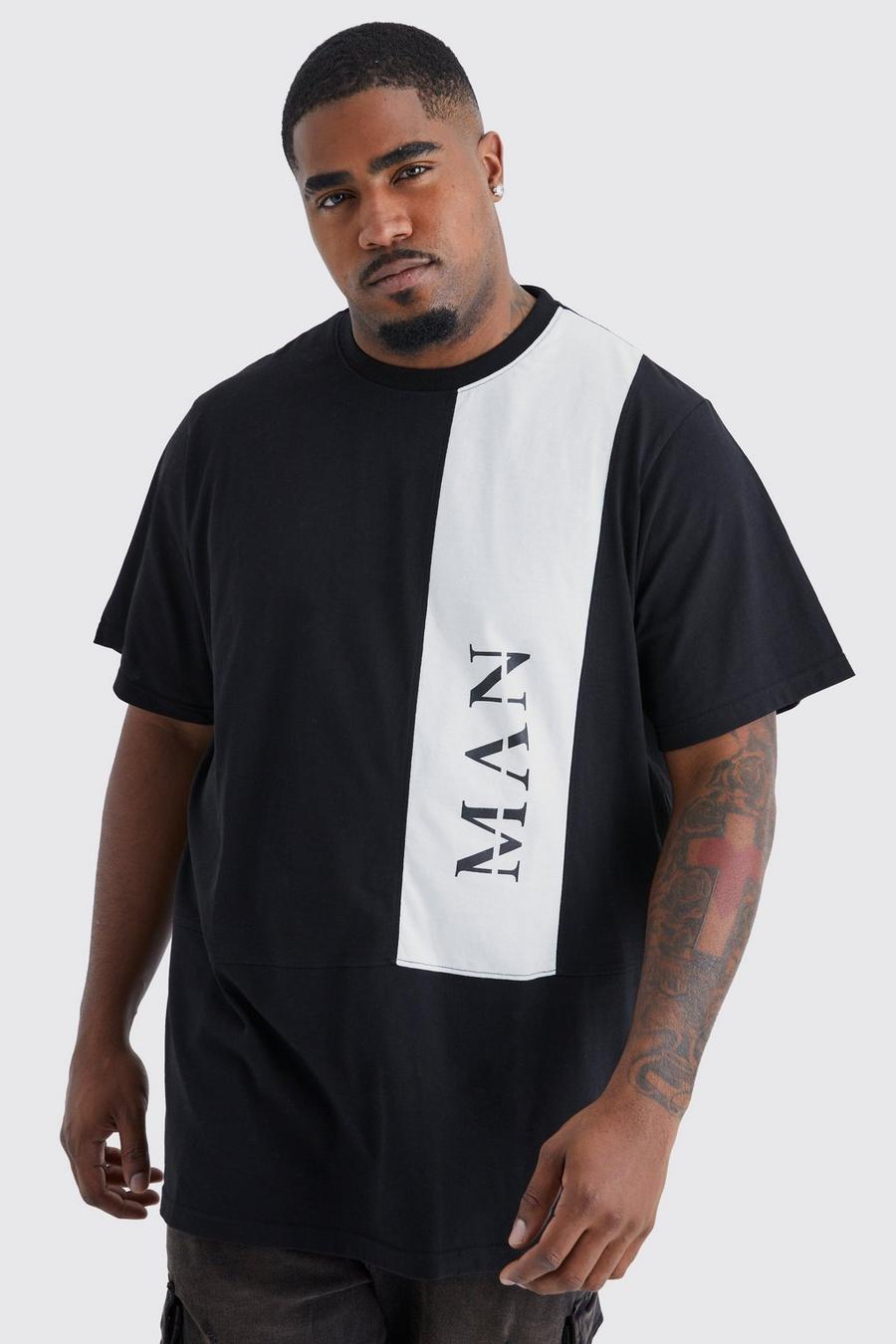Black Plus Size Color Block Man T-Shirt Met Tekst