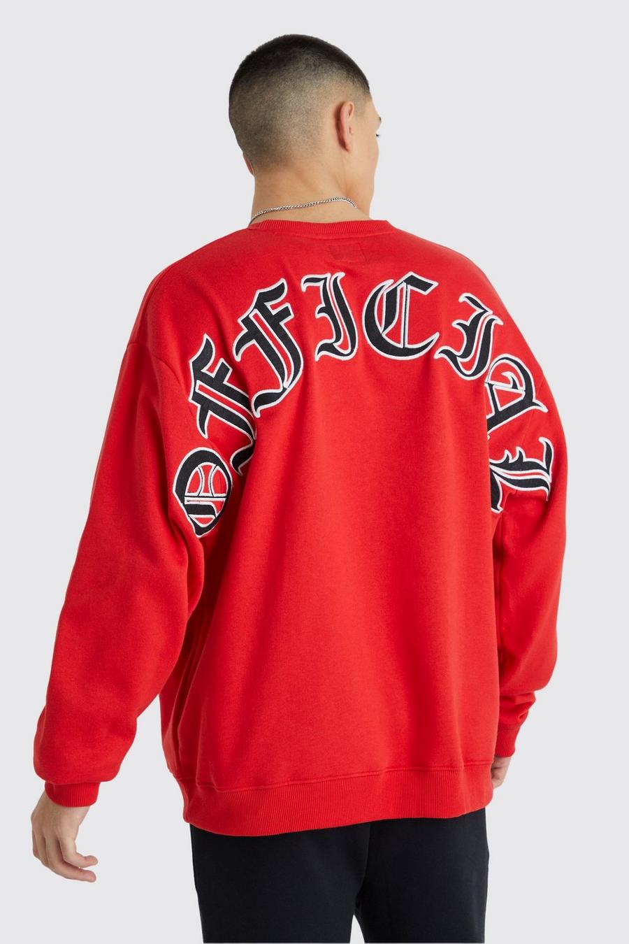 Red Official Oversize sweatshirt med tryck på ryggen image number 1