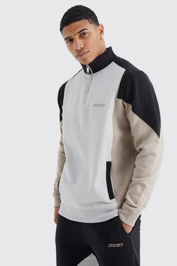 Man 1/4 Zip Funnel Neck Colour Block Tracksuit taupe