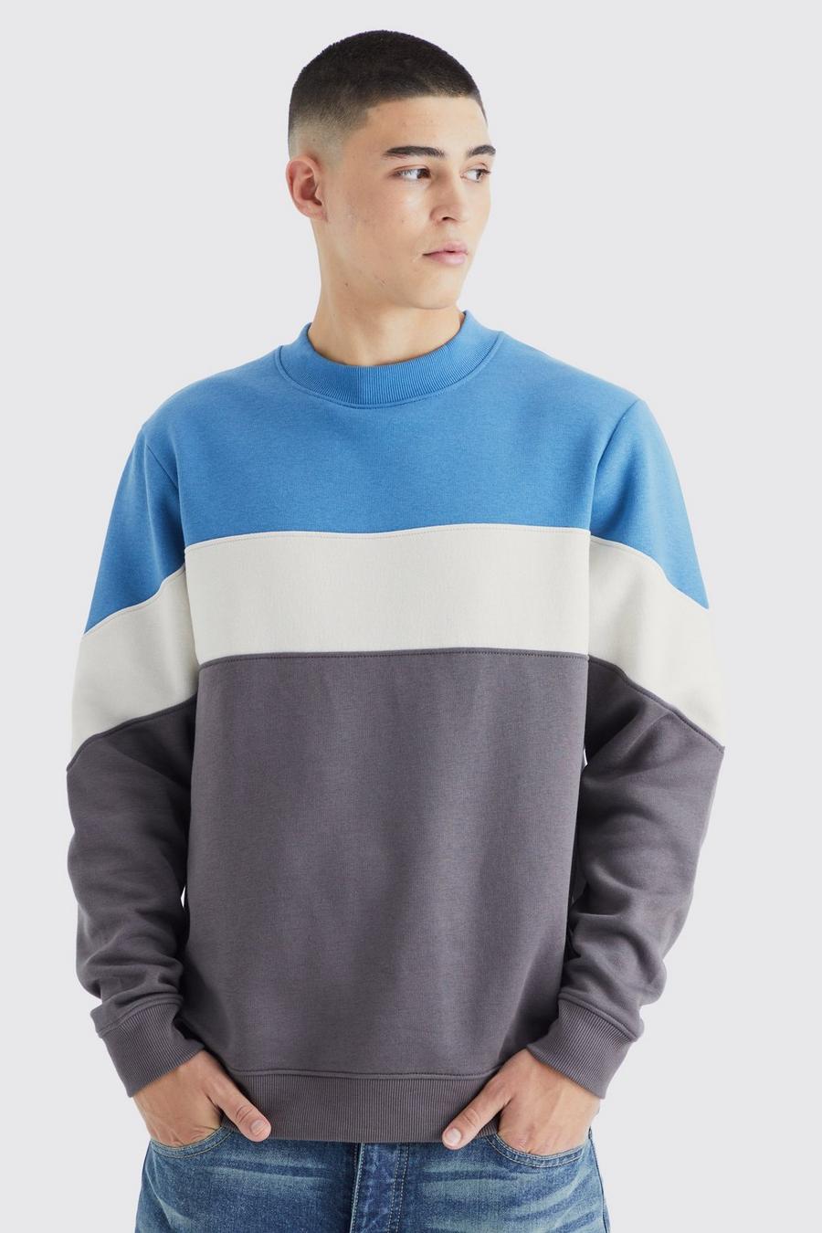 Slate blue Sweatshirt med blockfärger och hög hals image number 1