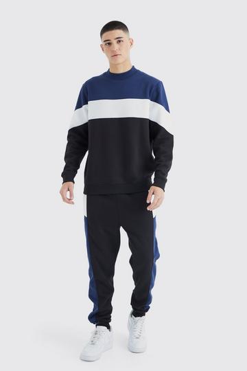 Color Block Sweatshirt Tracksuit navy