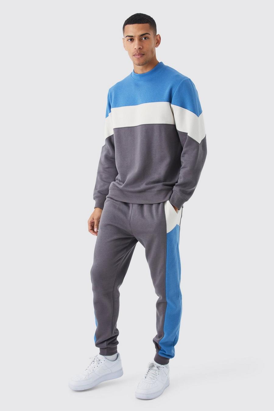 Colorblock Sweatshirt-Trainingsanzug, Slate blue image number 1
