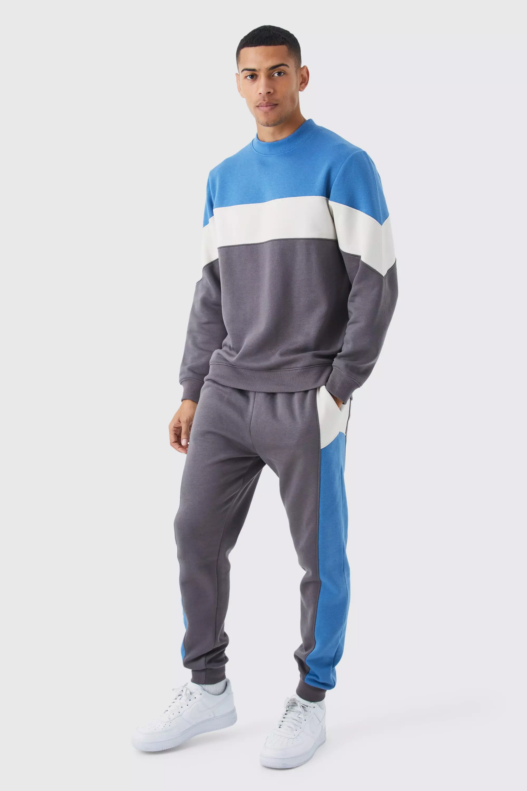 Slate blue Colour Block Sweatshirt Tracksuit alternative image