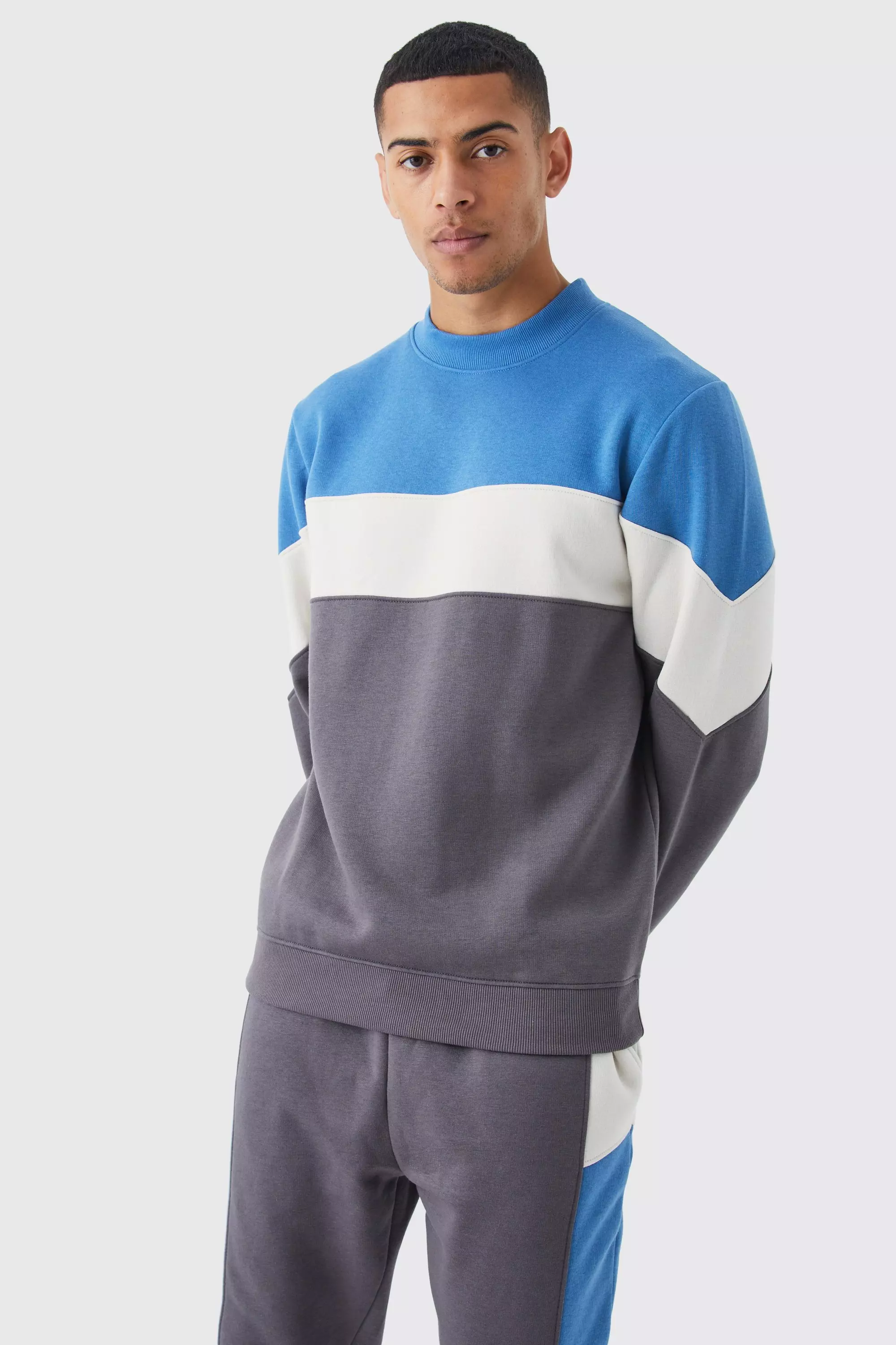 Slate blue Colour Block Sweatshirt Tracksuit alternative image