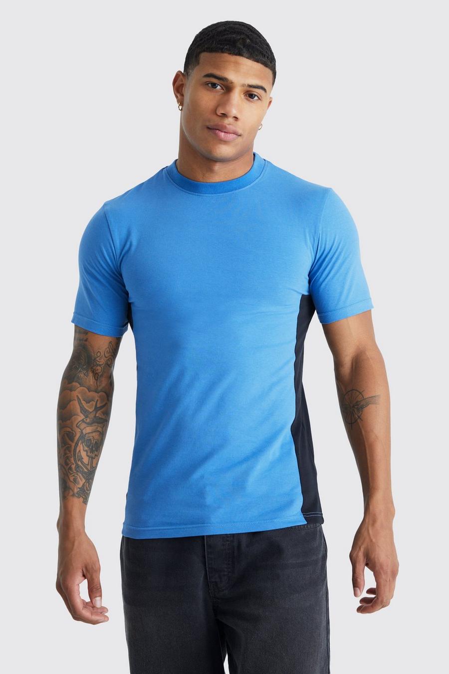 Cobalt azul Muscle Fit Colour Block T-shirt