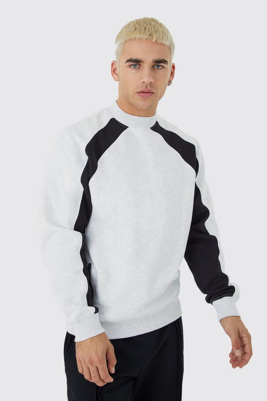 Ash grey Zip Detail Colour Block Sweatshirt