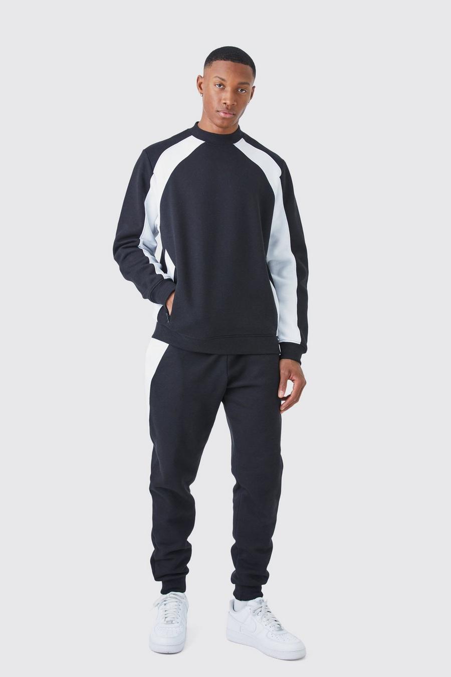 Colorblock Sweatshirt-Trainingsanzug mit Reißverschluss-Detail, White image number 1