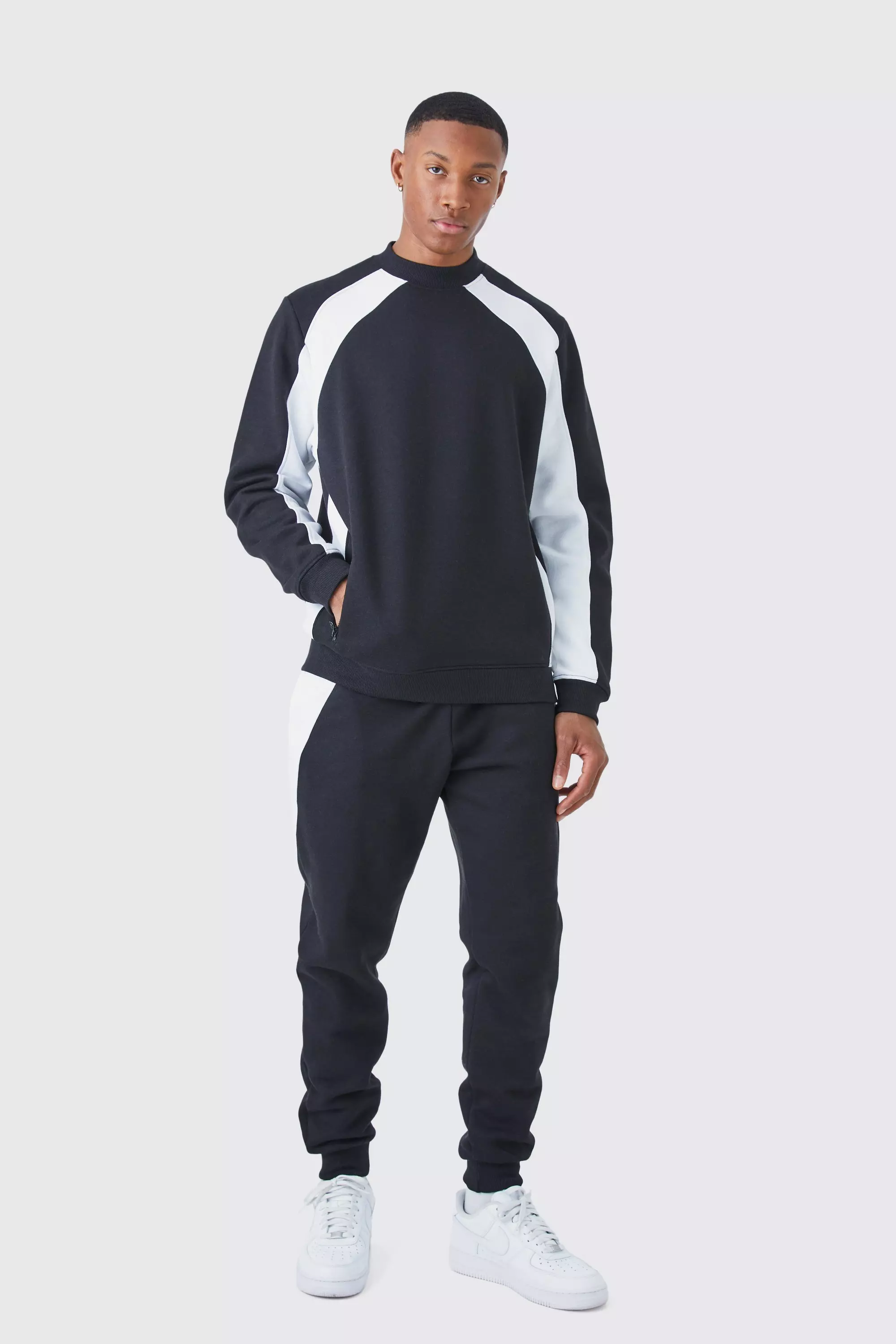 White Zip Detail Colour Block Sweatshirt Tracksuit alternative image