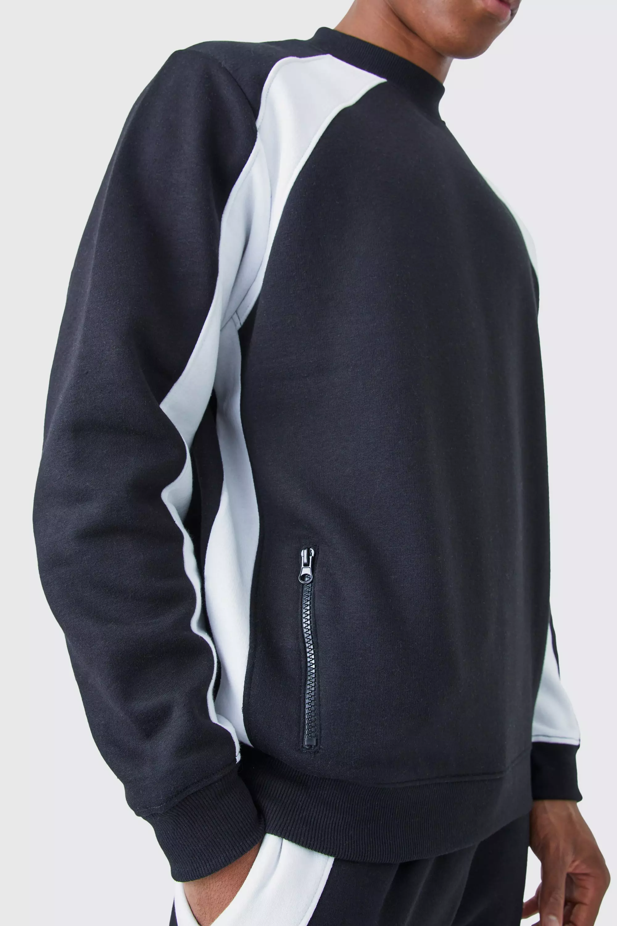 White Zip Detail Colour Block Sweatshirt Tracksuit alternative image