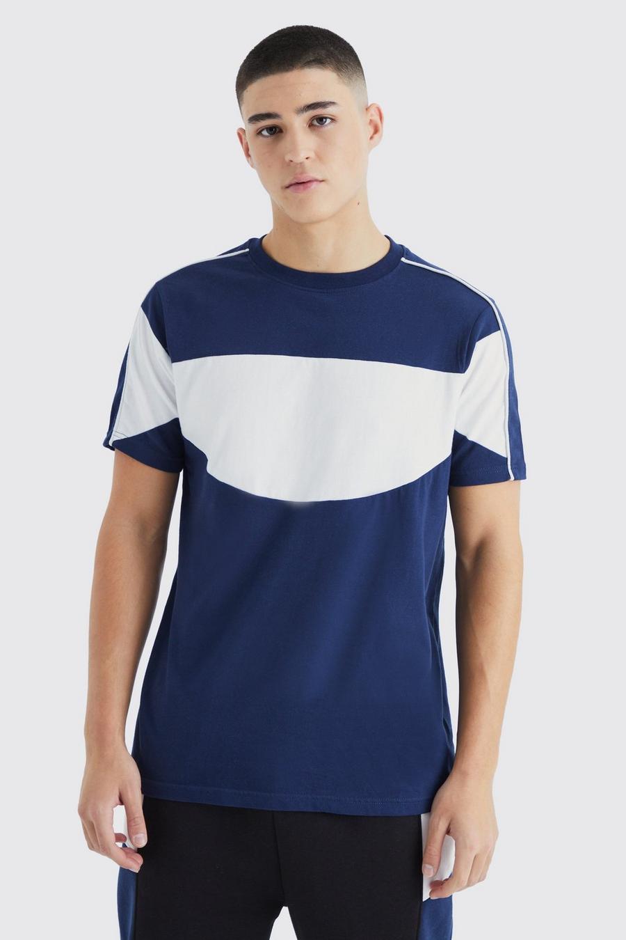 Navy Slim Fit Colour Block T-shirt round image number 1