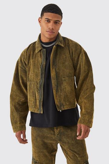 Khaki Boxy Acid Wash Cord Jacket