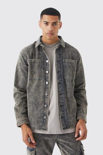 Acid Wash Corduroy Shirt Jacket grey