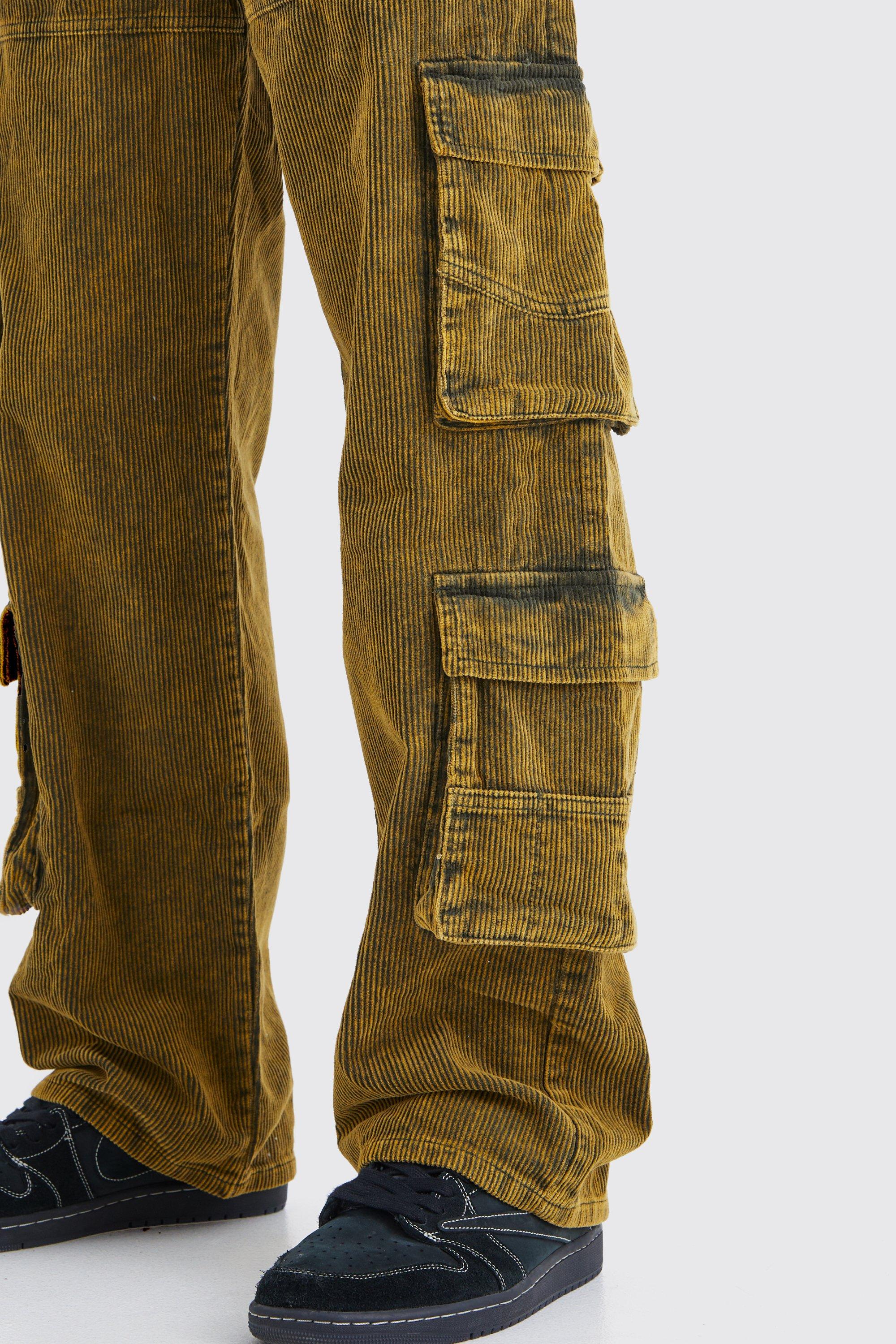 Khaki Acid Wash Cuffed Cargo Joggers