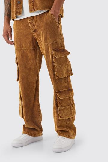 Baggy Multi Pocket Acid Wash Cord Cargo Trouser chocolate