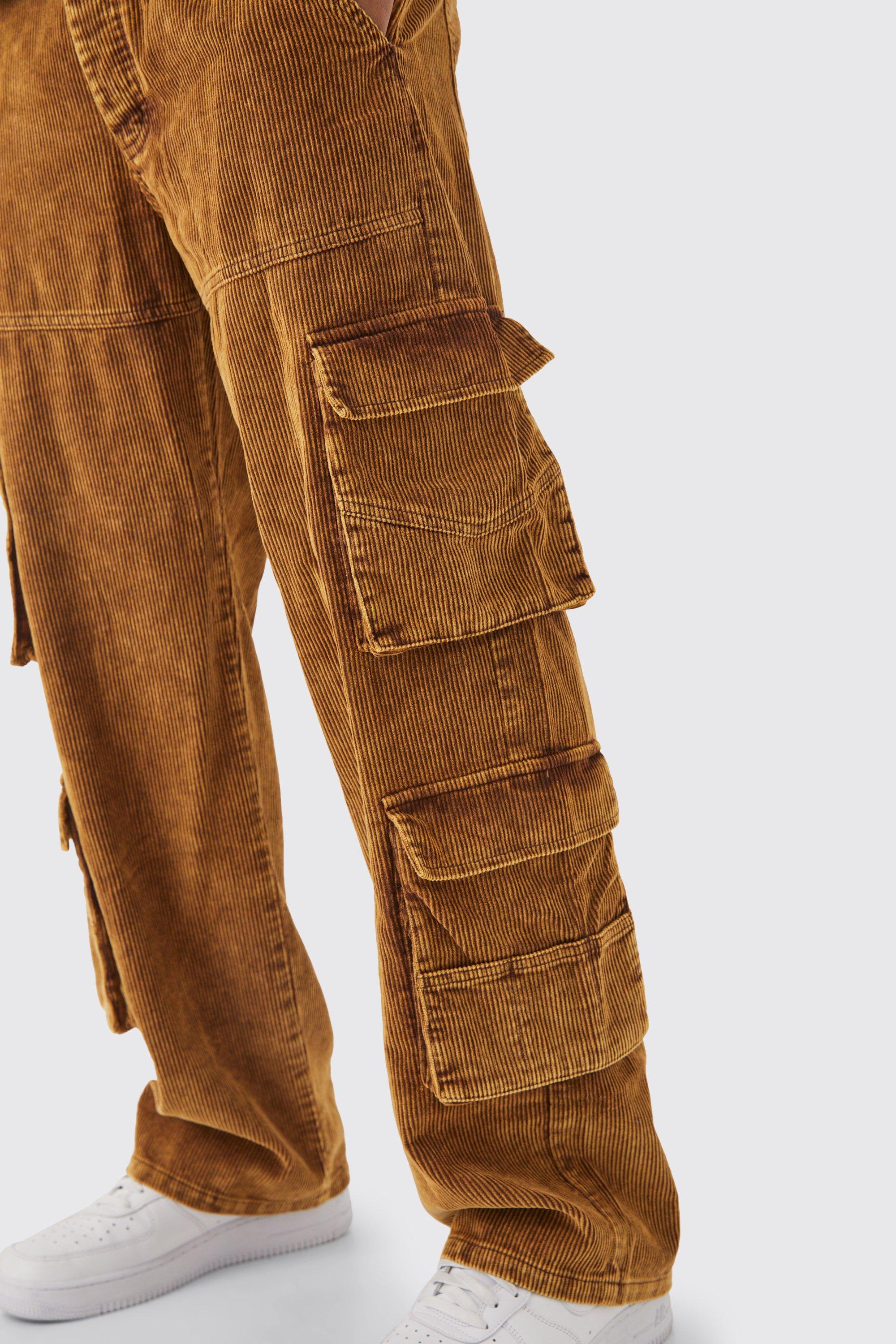 Baggy Multi Pocket Acid Wash Cord Cargo Trouser