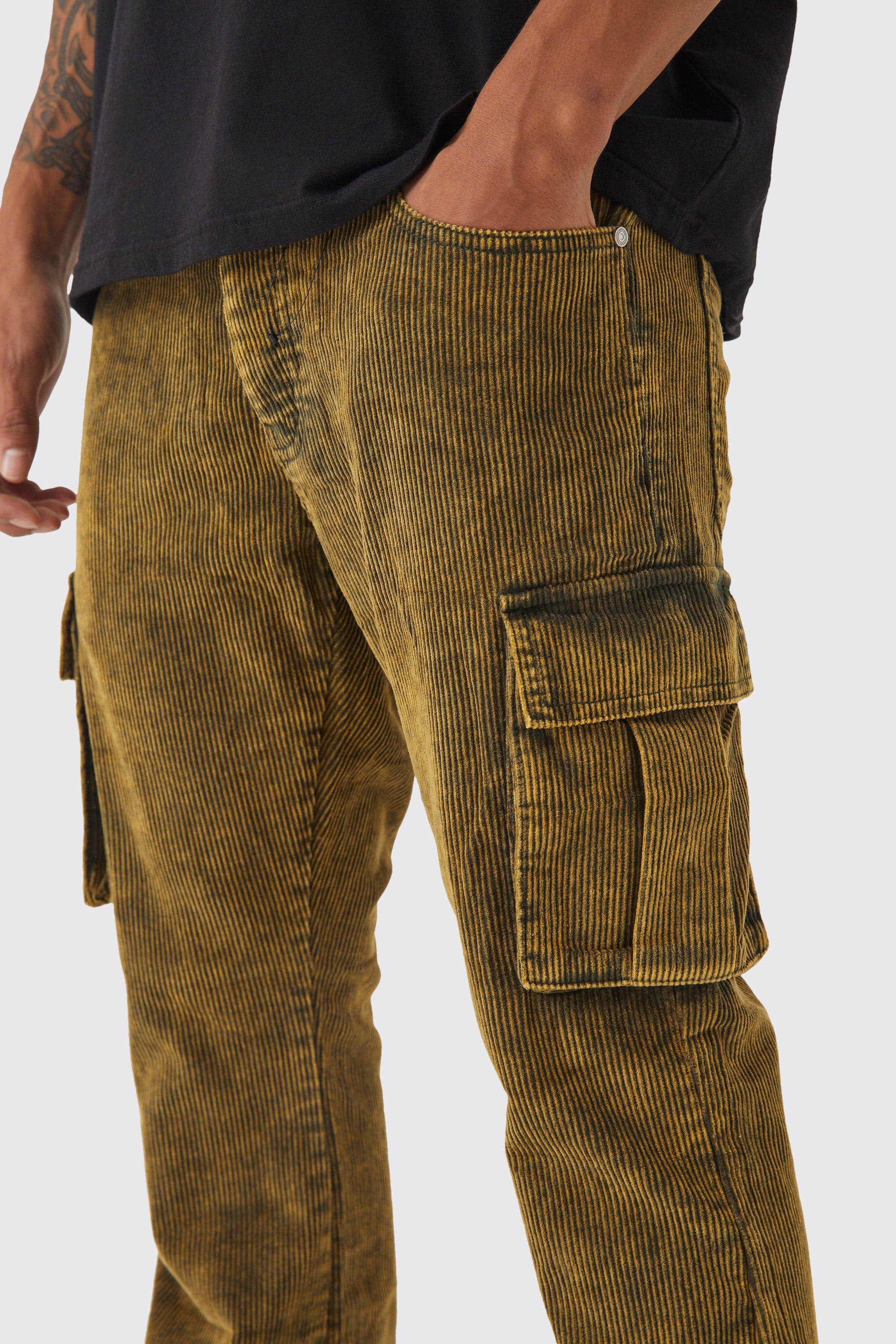 Slim Flare Acid Wash Cargo Cord Trouser